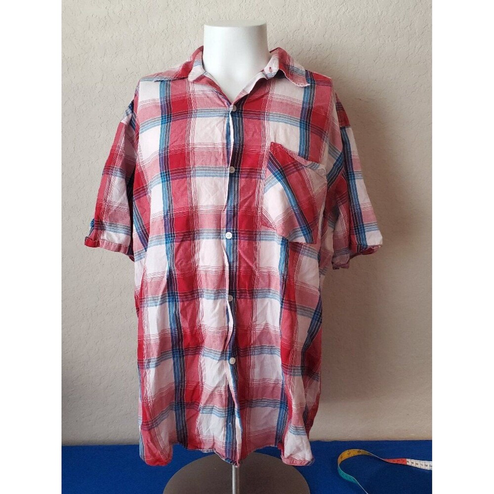 Vintage 90s JNCO Jeans Plaid Button Up Shirt Red Blue White Y2K Skate Streetwear